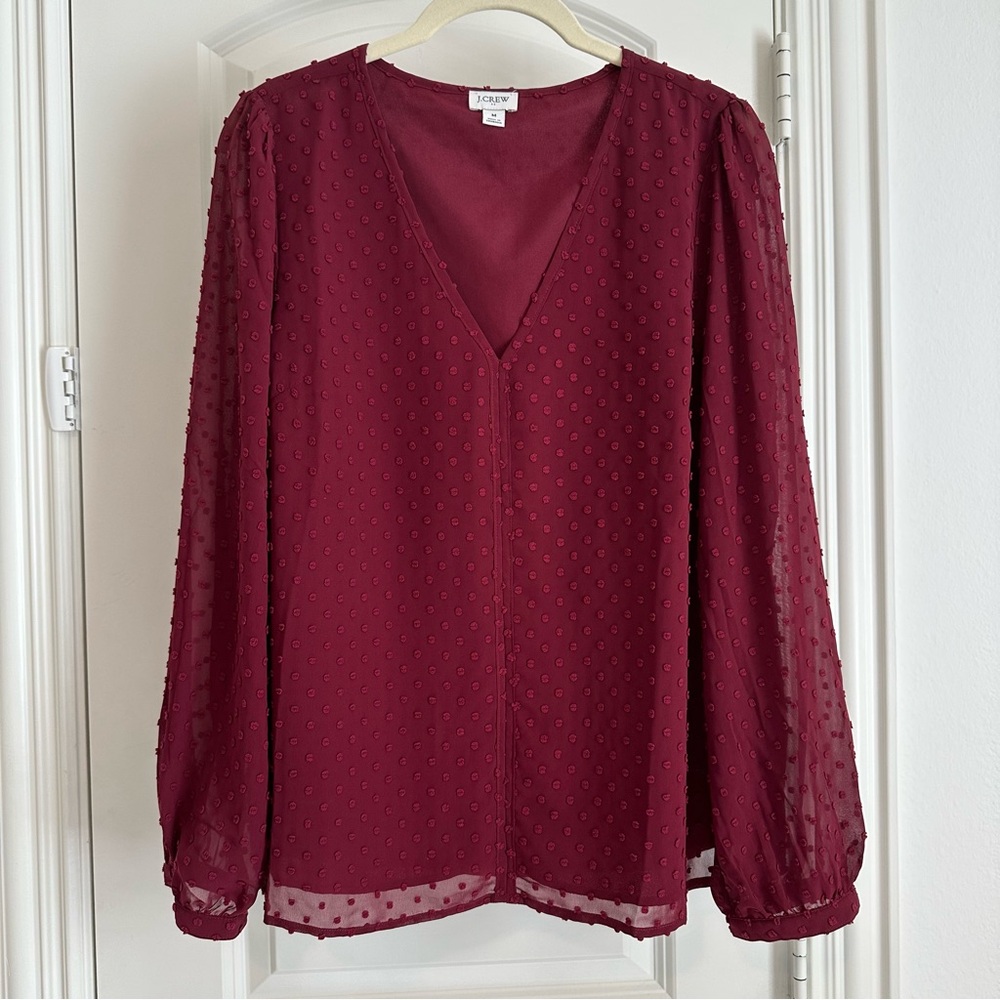 J.Crew Burgundy Clip Dot Blouse M